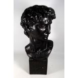 A bust of David, after Michelangelo - plaster cast with a marbled finish, height 60cm.