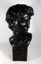 A bust of David, after Michelangelo - plaster cast with a marbled finish, height 60cm.