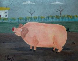 Steve CAMPS (British b. 1957) Pig Robinson Oil on board Signed lower left Framed Picture size 18 x