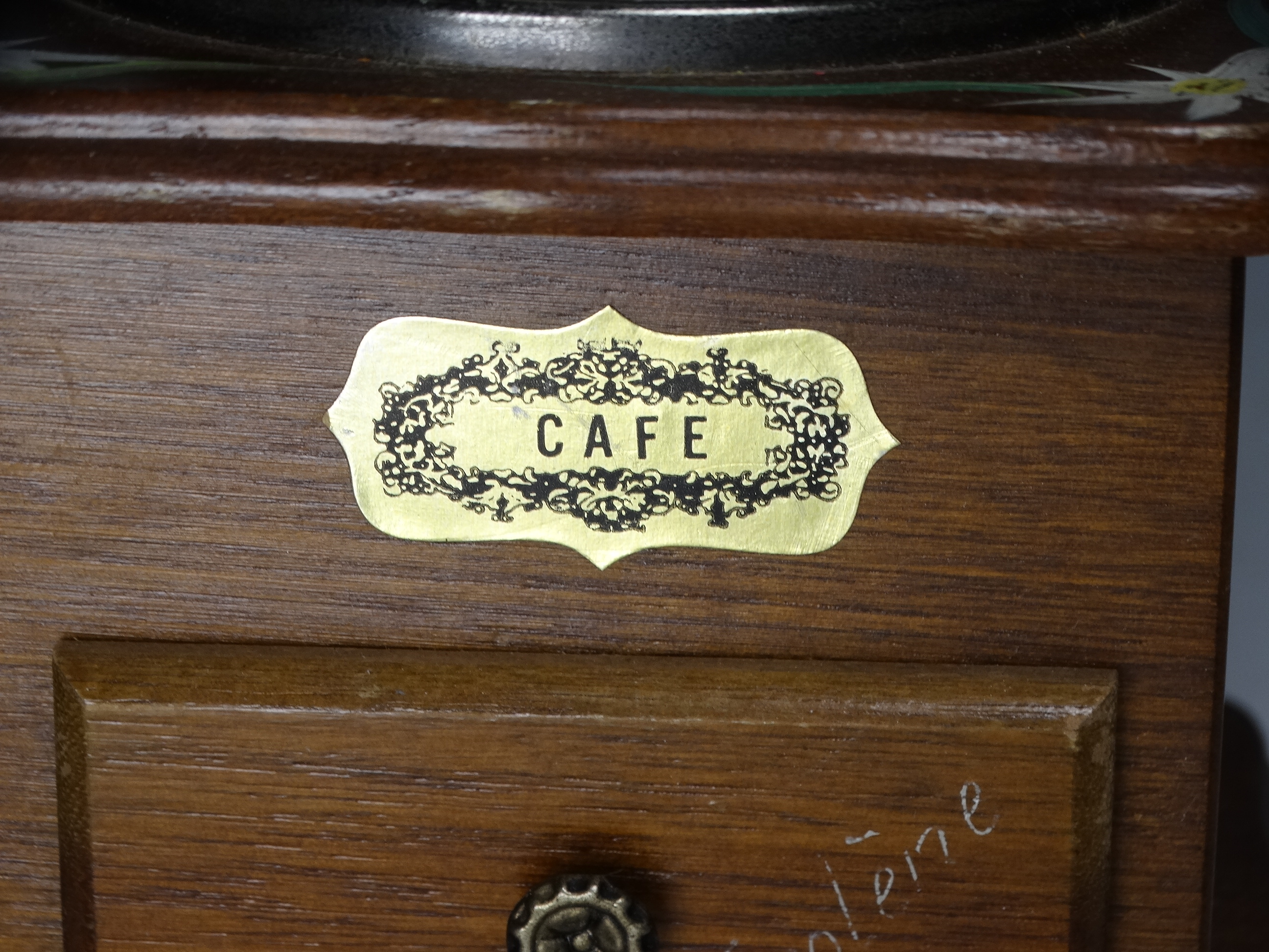 An early 20th century French coffee grinder - the square beech box case with iron fittings and a - Image 3 of 4