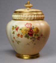 A Royal Worcester blush ivory potpourri - with reticulated cover and solid inner cover, decorated