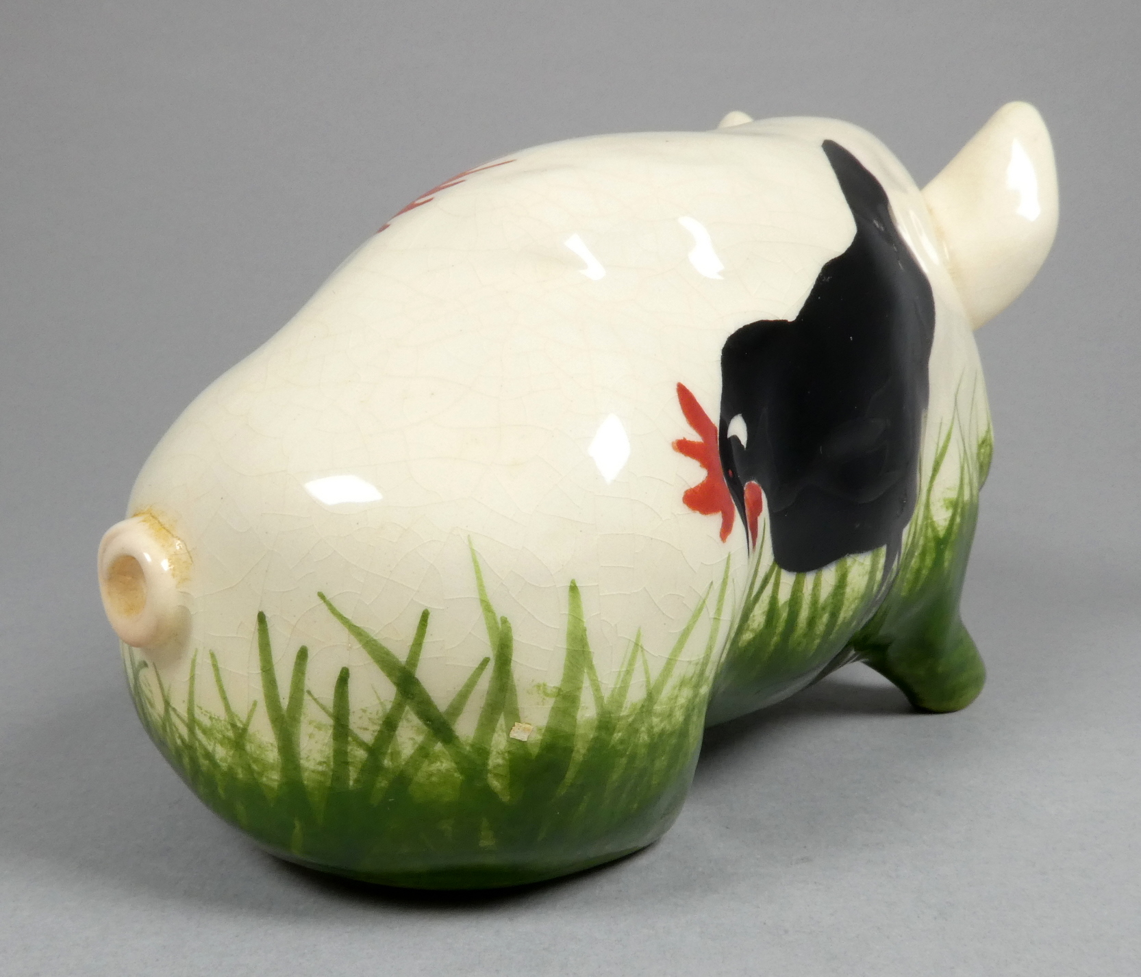 A Wemyss Griselda Hill pottery pig - seated, decorated with black chickens, width 18cm. - Image 4 of 5