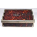 An early 20th century faux tortoiseshell cigar box - Birmingham 1909, rectangular with white metal