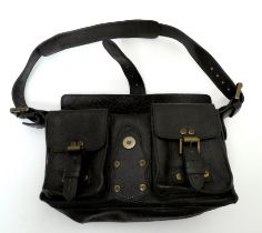A Mulberry brown leather shoulder bag - with heavy grain texture and twin pockets to the front,