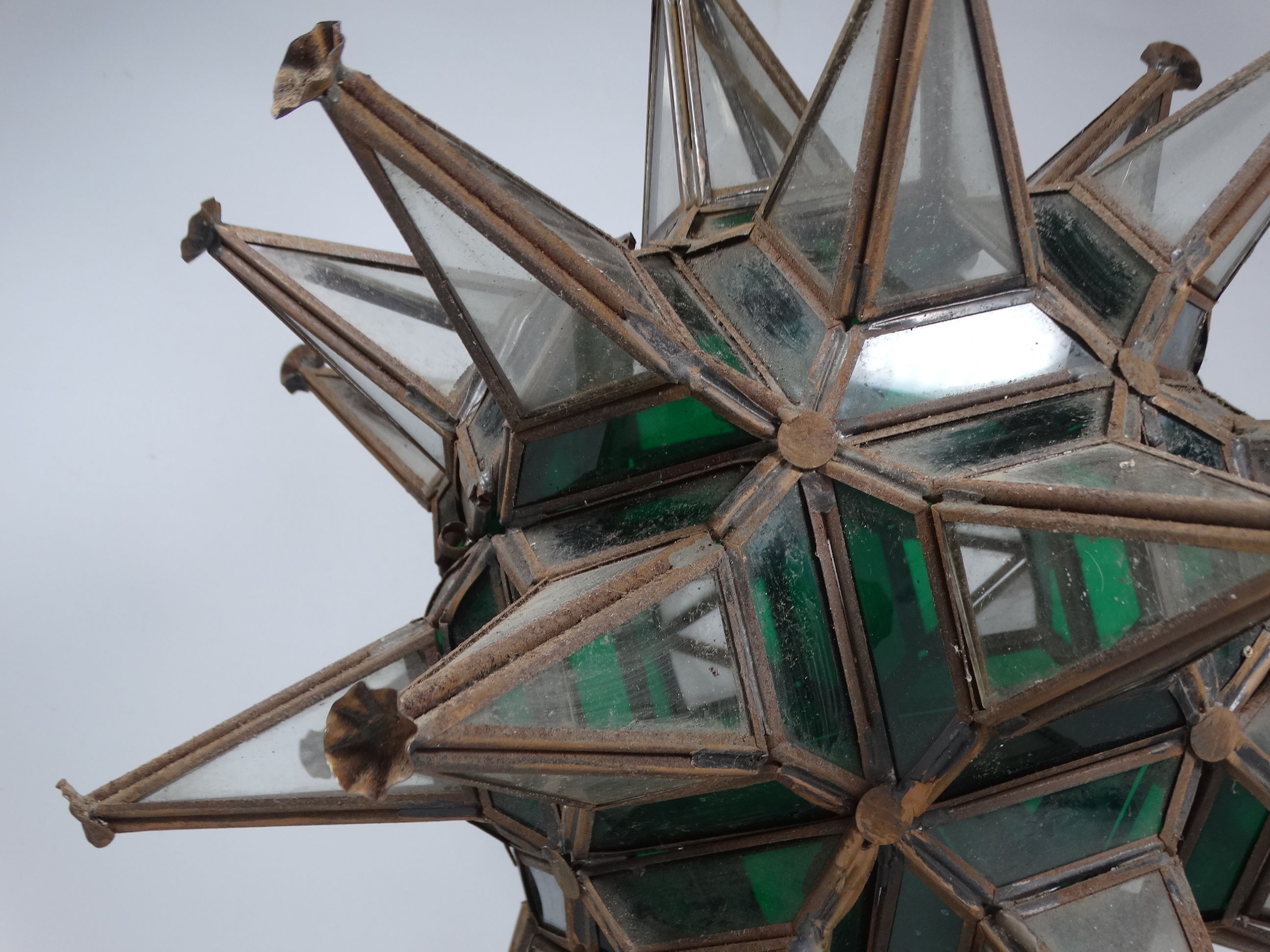 A North African lightshade - steel and coloured glass of geometric form with cones, height 42cm. - Image 3 of 3