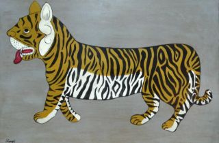 Steve CAMPS (British b. 1957) Bengal Tiger Oil on board Signed lower left Picture size 65 x 96cm