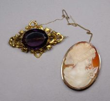 A late 19th century cameo brooch - carved with an elegant lady, within a 9ct gold frame, together