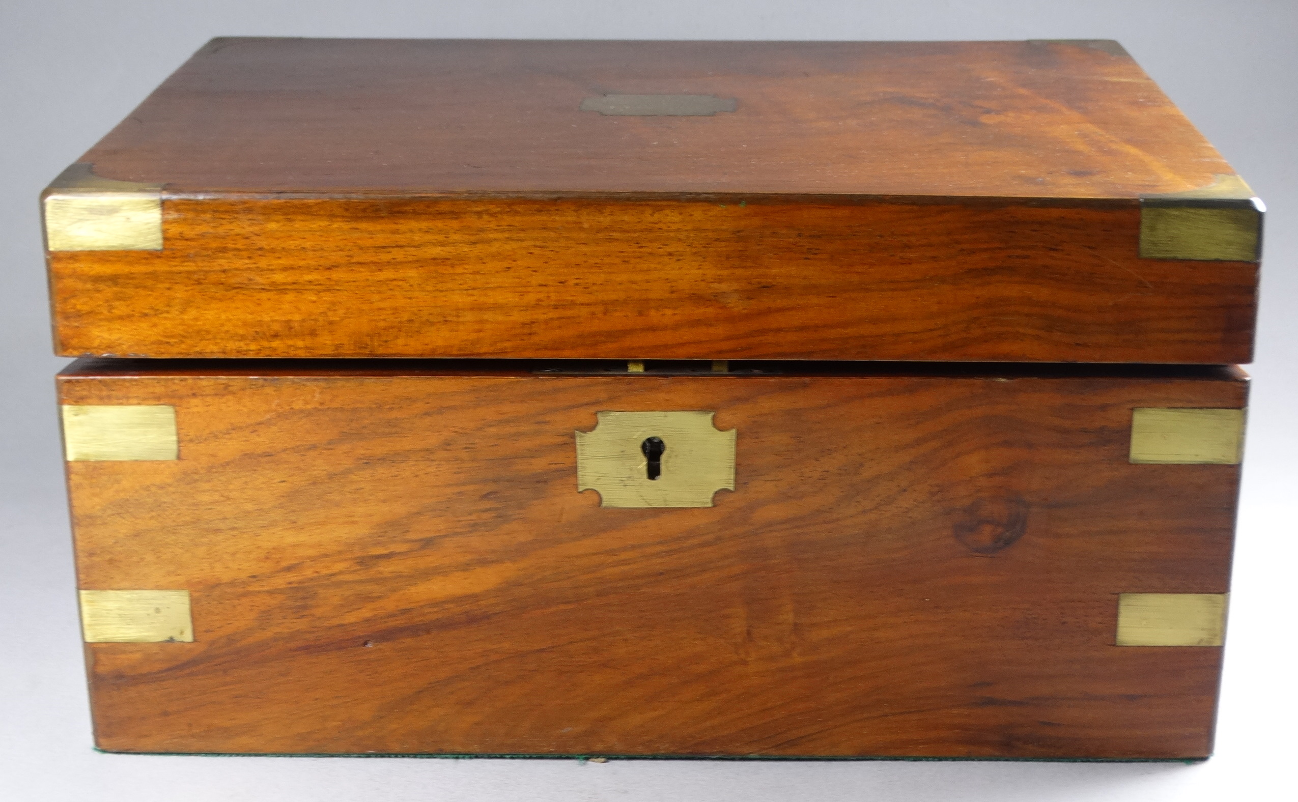 A Victorian walnut writing slope - with a vacant cartouche and brass binding, the interior with - Image 2 of 3
