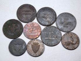 Two Cornish penny tokens - 1812, together with two 1811 penny tokens, two half penny tokens, a