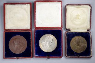 A 1902 Edward VII coronation medal - silver with box, 86g, together with a Victoria Golden Jubilee