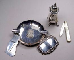 A silver bookmark modelled in the form of a cat - Birmingham 1985, together with other small items