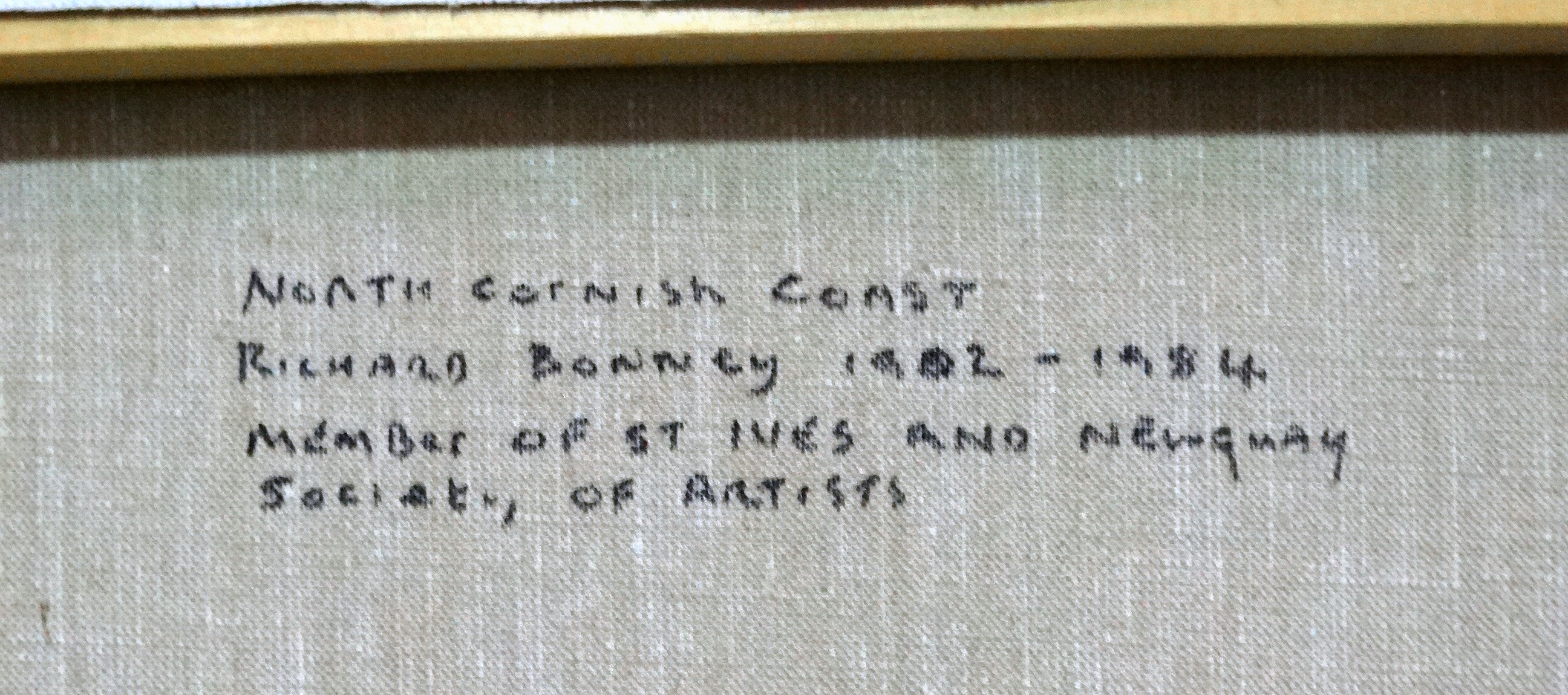 Richard Oliver BONNEY (1902-1984) North Cornish Coast Oil on canvas Inscribed and titled verso - Image 3 of 4