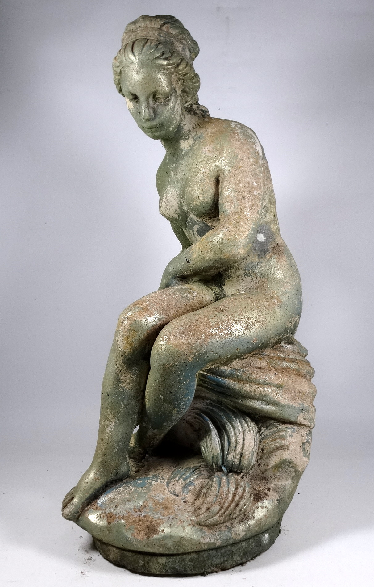 A 20th century reconstituted stone figure of a seated lady - later painted, height 61cm. - Image 2 of 2