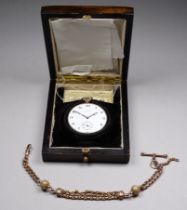 A gold plated open face pocket watch - the white enamel dial set out in Arabic numerals with a