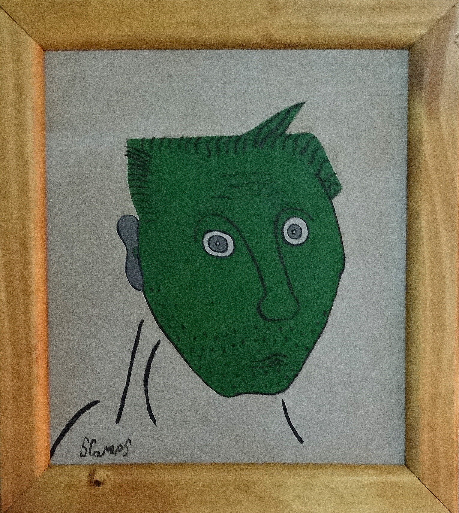 Steve CAMPS (British b. 1957) Green Headed Man Oil on board Signed lower left Framed Picture size 33 - Image 2 of 3