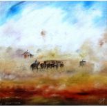 Frank HARDING (Australian 1935-1990) Bringing In The Cattle Oil on canvas laid down Signed lower