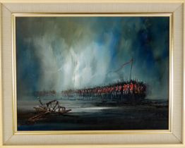 John BAMPFIELD (British b. 1947) Column of Soldiers Oil on canvas Signed lower left Framed Picture