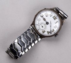 A silver cased gentlemans wristwatch - the white enamel dial set out in Arabic numerals, with a