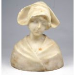 A late 19th century alabaster bust of a young woman - height 14.5cm.