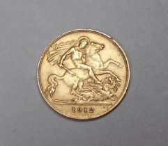A George V half sovereign - dated 1912.