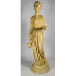 A statue of a classical female figure - ceramic with a craquelure finish, height 63cm.