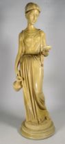 A statue of a classical female figure - ceramic with a craquelure finish, height 63cm.