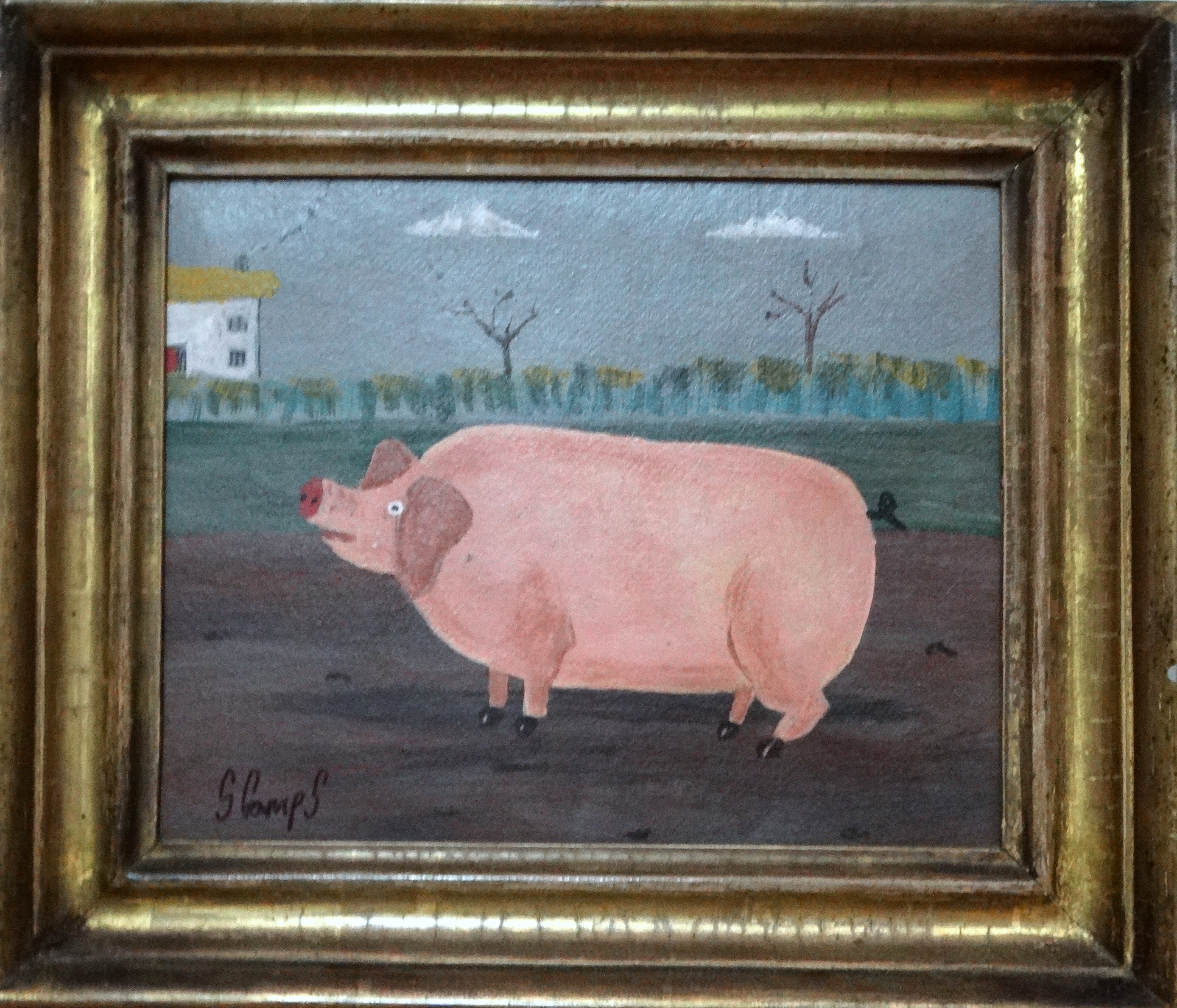 Steve CAMPS (British b. 1957) Pig Robinson Oil on board Signed lower left Framed Picture size 18 x - Image 2 of 4