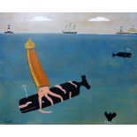 Steve CAMPS (British b. 1957) Squid And Whale Off Weston Super Mare Oil on board Signed lower left