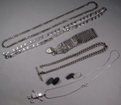 A silver gatelink bracelet - with a heart shaped clasp, together with a pair of silver cufflinks,