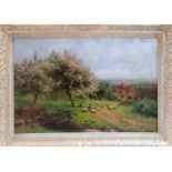W. A. ELLERY (British 19th/20th Century) Sheep in an Orchard - Weald of Kent Oil on canvas Signed