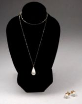 A 9ct gold pearl pendant - on a fine link chain, together with a pair of ear pendants.