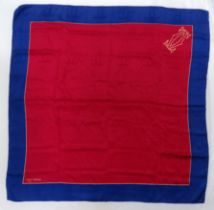 A Must de Cartier silk scarf - in fuchsia and blue, brand name to one corner and Cartier logo to the