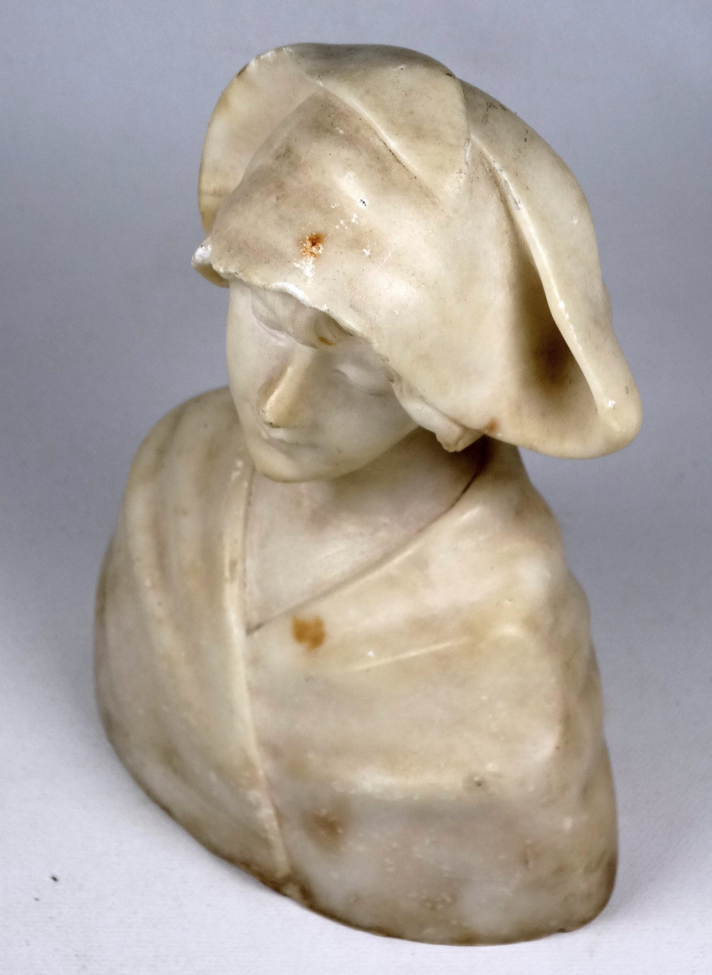 A late 19th century alabaster bust of a young woman - height 14.5cm. - Image 2 of 2