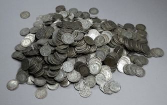 A quantity of mostly 1920-1947 3d coins - weight 1,146g.