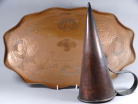 An early 20th century copper tray - in the Art Noveau style, oval with a shaped edge, together