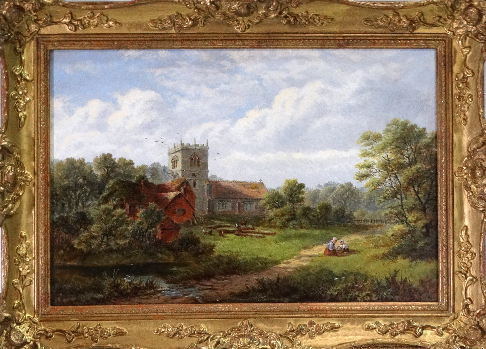 Robert MANN (British 1869-92) Lapley Church Staffordshire from the Meadows Oil on canvas, titled