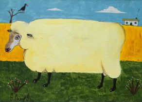 Steve CAMPS (British b. 1957) Sheep And Chough Oil on board Signed lower left and titled verso