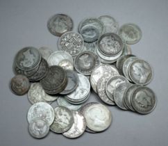 A quantity of pre 1920 silver coinage - crowns, half crowns, florins and shillings, weight 630g.