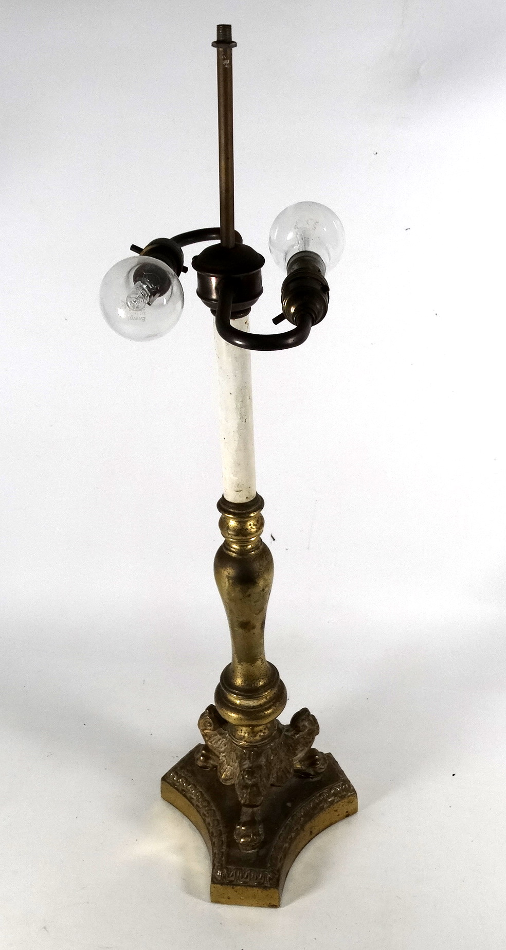 A brass Italian style table lamp - of baluster form, with tripod base and with claw feet, height - Image 2 of 4