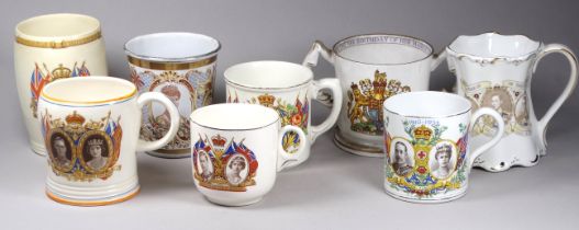 Eight various Royal commemorative mugs - including Edward VIII, George V and George VI.