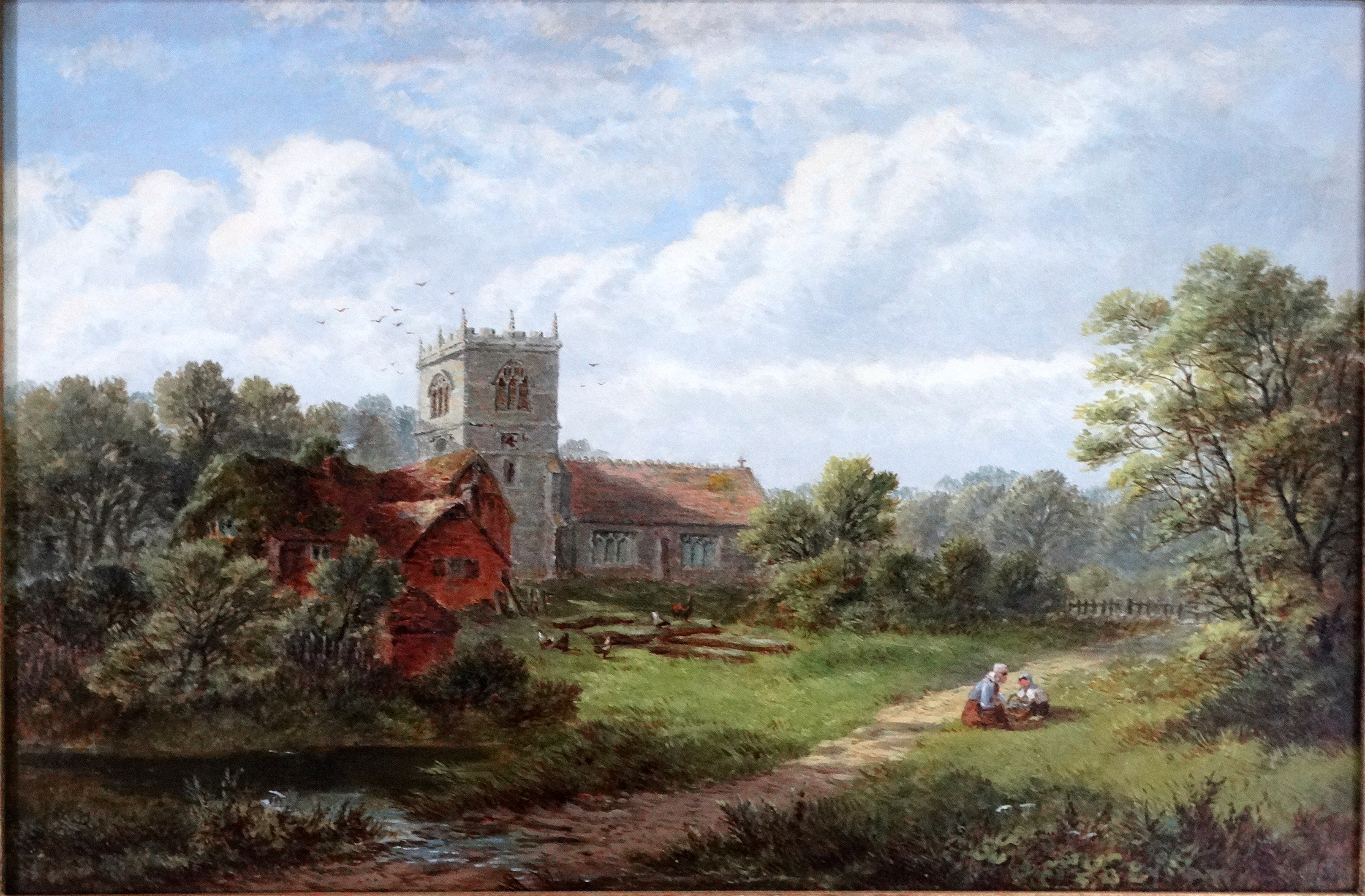 Robert MANN (British 1869-92) Lapley Church Staffordshire from the Meadows Oil on canvas, titled - Image 2 of 3