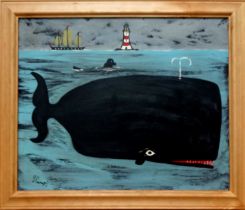 Steve CAMPS (British b. 1957) Whale, Seal and Schooner Oil on board Signed lower left Framed Picture