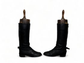 A pair of vintage motorcycle boots - black leather with zip to rear, approximately UK size 7-8,