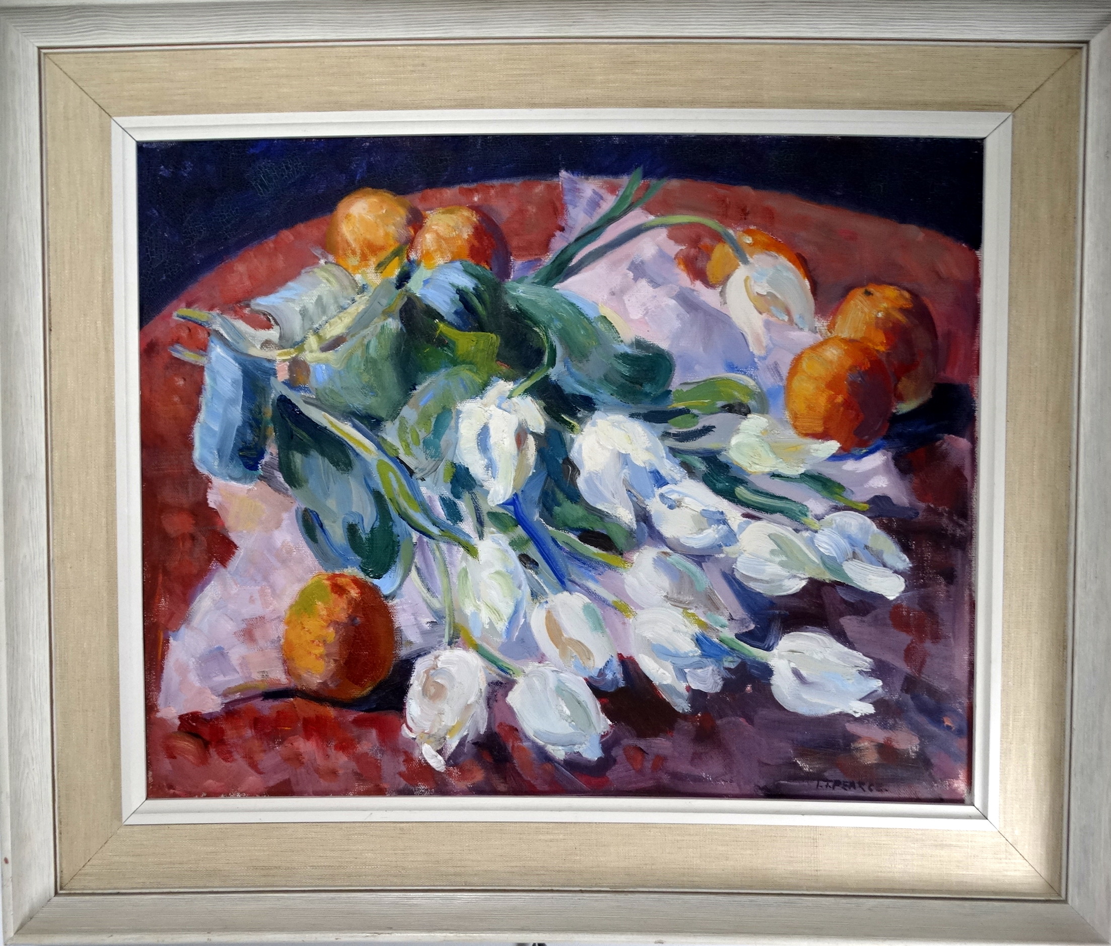 Ivy T. PEARCE (Cornish act. 1937-39) White Tulips Oil on canvas Signed lower right, titled to card - Image 2 of 3