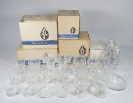A collection of 20th century cut glass - including a square decanter, brandy glasses and