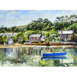 # Margaret MERRY (British 20th-21st Century) Blue Boat on the Helford Oil on canvas Signed lower