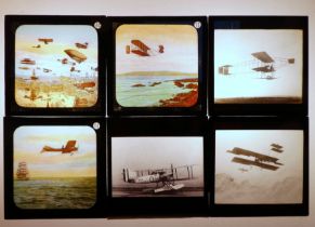Six various aviation related magic lantern slides - including a Curtis winning the Gordon-Bennet