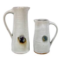 Louise THOMSON (British 20th/21st Century) - pottery jug, white glazed with feathered decoration,