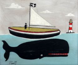 # Steve CAMPS (Cornish Contemporary b.1957) Whale Ahoy Acrylic on board Signed lower left Framed