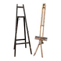 A beech artist's easel - fully adjustable, 162cm, together with an A-frame easel. (2)